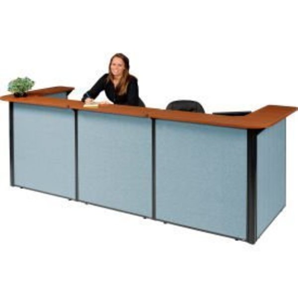 Global Equipment Interion    U-Shaped Reception Station With Cherry Counter   Blue Paneling, 124"W x 44"D x 44"H 249010CB